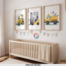 Cat Construction Posters - Set Of 3 Kids Prints - Digger Wall Art Truck Poster Bedroom Vehicle Nursery Transport Decor - thumbnail 2