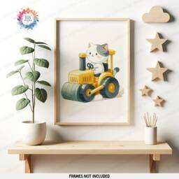 Cat Construction Posters - Set Of 3 Kids Prints - Digger Wall Art Truck Poster Bedroom Vehicle Nursery Transport Decor - thumbnail 3