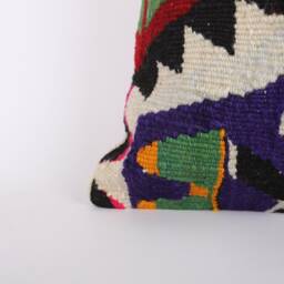 Vintage Turkish Kilim Pillow Cover Handwoven Wool Throw - 16''x16'' - thumbnail 2