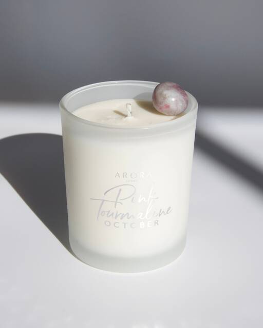 October Birthstone Candle Pink Tourmaline Crystal, Fizz & Grapefruit Scent - image 1
