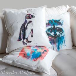Humboldt Penguin Throw Pillow Cover By Slaveika Aladjova, Cushion Cover, Decorative Pillow Cover, Animal Art, Watercolor Pillow, Christmas - thumbnail 2