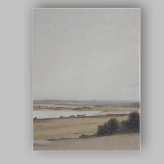 Minimalist Tranquil Lake Panorama Soft Beige Landscape Canvas Wall Art Print Decor Picture Ready To Hang - image 1