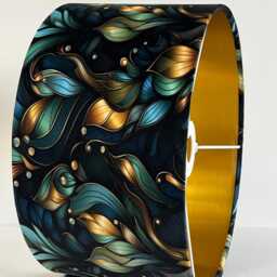 Handmade By Order Peacock Teal Blue Digital Flower Leaves Plant Pattern On Velvet Drum Table & Ceiling Lamp Shade All Sizes Shapes Lining - thumbnail 3