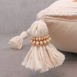 Off-White Cotton Macrame Bohemian, Bali Style Pillow Cover, Decorative Handmade Throw Cover, Embroidered Cover Wlcc039 - thumbnail 4