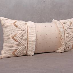 Off-White Cotton Macrame Bohemian, Bali Style Pillow Cover, Decorative Handmade Throw Cover, Embroidered Cover Wlcc039 - thumbnail 3