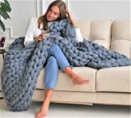 Chunky Knit Merino Wool Blanket Giant Throw
