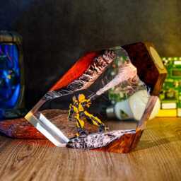 Bumblebee Inspired Resin Lamp - Handmade Led Robot Diorama - Transformer Sci-Fi Mecha Night Light Geek Gamer Gift Collectible - thumbnail 2
