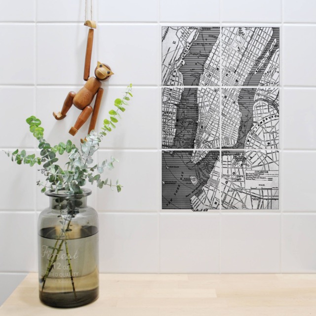 New York Map Tile Stickers - Vintage City Set Of 6 Peel & Stick Waterproof Kitchen Bathroom Made in Germany - image 1