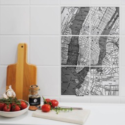 New York Map Tile Stickers - Vintage City Set Of 6 Peel & Stick Waterproof Kitchen Bathroom Made in Germany - thumbnail 2