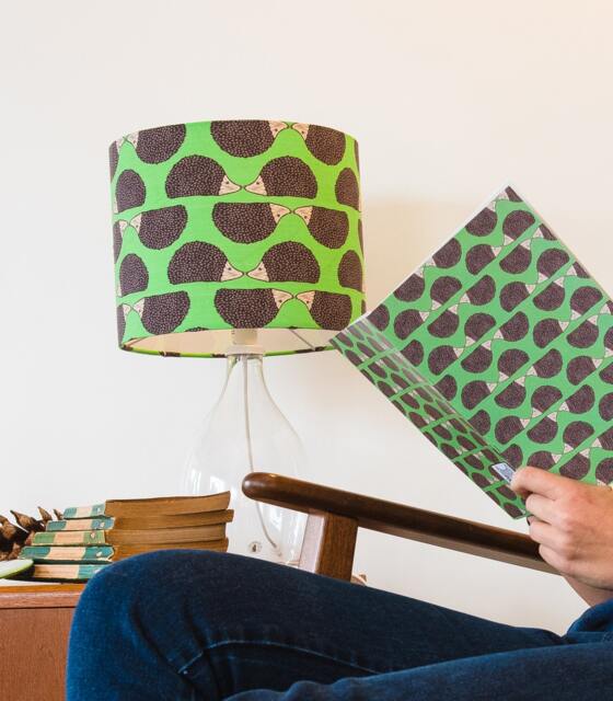 Hedgehog Print Lampshade - Handmade Cotton Animal - image 1
