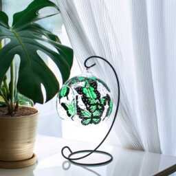 Hand Painted Green Butterfly Glass Candle Holder With Metal Stand - thumbnail 4