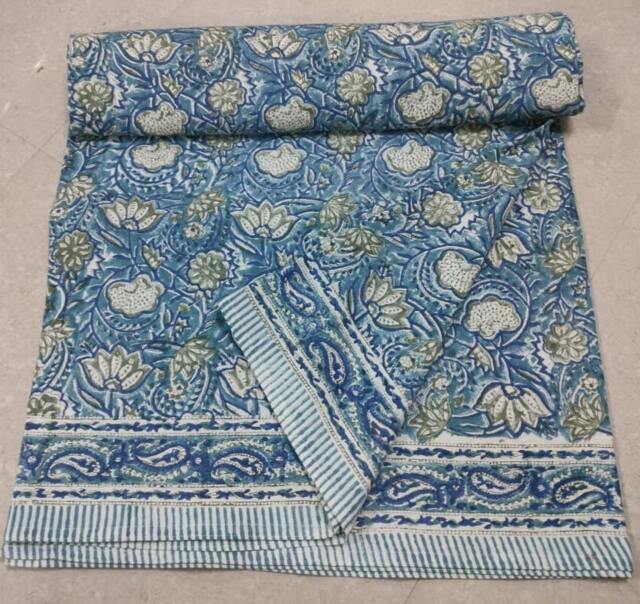 Hand Block Print Cotton Bed Sheet Floral Bedspread, King Size - image 1