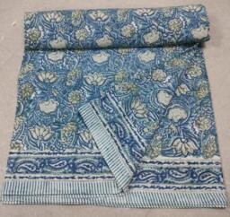 Hand Block Print Cotton Bed Sheet Floral Bedspread, King Size - thumbnail 1