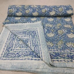Hand Block Print Cotton Bed Sheet Floral Bedspread, King Size - thumbnail 2