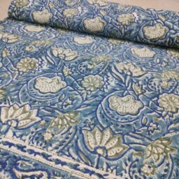 Hand Block Print Cotton Bed Sheet Floral Bedspread, King Size - thumbnail 3