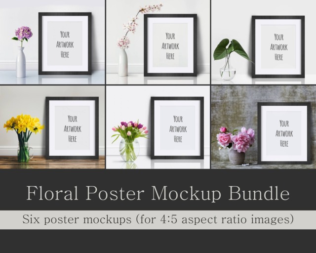 Poster Mockup Bundle, Floral Mockup, Set, 8x10, 4x5, 16x20, Inch, Etsy Listing, Photo, Digital Frame, Flower, Download - image 1