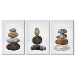 Canvas Art Set Of 3 - Stacks Stones Minimalist Boho Painting, Gray Large Wall Art, Artwork Decor - thumbnail 3