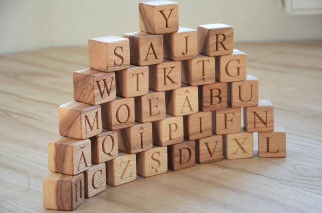 31 Romanian Wood Alphabet Blocks Abc Letter Learning Toy Personalized Baby Shower Or Birthday Gift - image 1