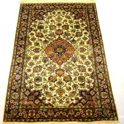 Traditional Luxury Handmade Silk On Cotton Rug, Handwoven Persian Design Home Decorative Rug, 4x2.5 Sq.ft Size - thumbnail 3