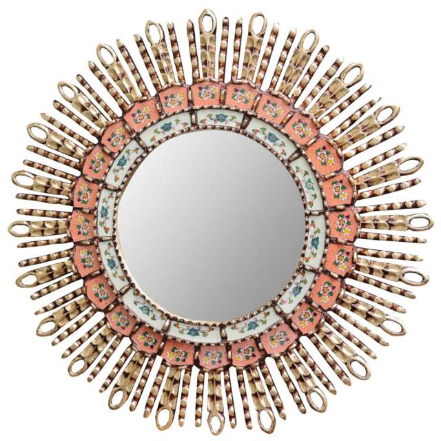 Peruvian Melon Eye Mirror 60 cm Handmade Wall Decor - Carved Wood Round Statement For Living Room Bathroom - image 1