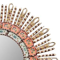 Peruvian Melon Eye Mirror 60 cm Handmade Wall Decor - Carved Wood Round Statement For Living Room Bathroom - thumbnail 2