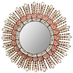 Peruvian Melon Eye Mirror 60 cm Handmade Wall Decor - Carved Wood Round Statement For Living Room Bathroom