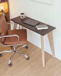 Handmade Oak & Beech Wood Desk. Small Mid-Century Modern Home Office. Scandinavian Style Birch Ply Minimalist Desk With Hardwood Legs - thumbnail 1