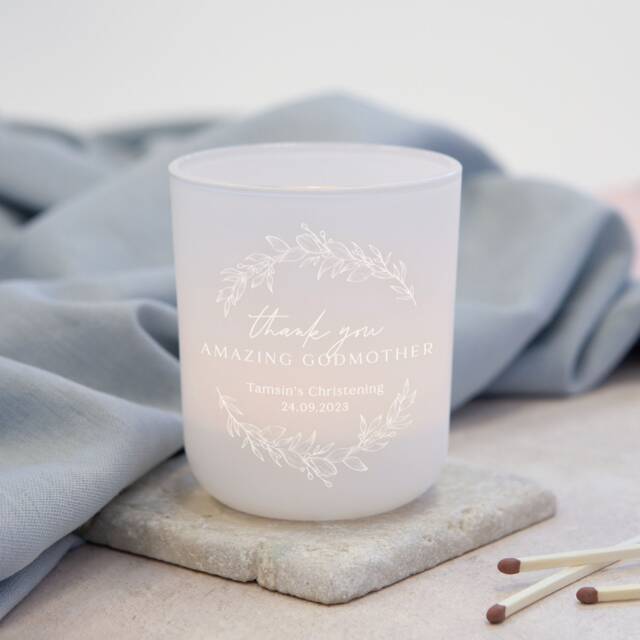 Personalised Godmother Gift Botanical Tealight Holder With Soy Candles - image 1