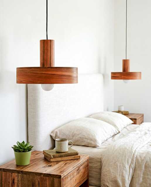 Wood Bedside Pendant Lights Set Of 2 - Wabi Sabi Hanging Lamps, Modern Farmhouse Chandelier - image 1