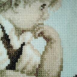 Little Fishing Boy Is A Beautiful Finished Cross Stitch, Wall Hanging, Picture, Unframed - thumbnail 2