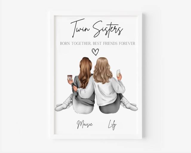 Personalised Twin Sisters Print, Sister Birthday Gift For Sister, Christmas - image 1