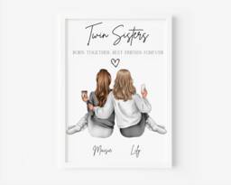 Personalised Twin Sisters Print, Sister Birthday Gift For Sister, Christmas - thumbnail 1