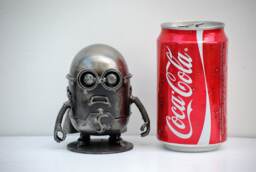 Handmade Metal Mini Robot Sculpture, Recycled Steel Art Figure, Funny Valentine Gift, Holiday Ornament - thumbnail 1