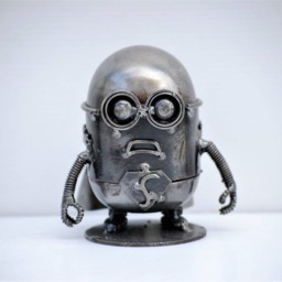 Handmade Metal Mini Robot Sculpture, Recycled Steel Art Figure, Funny Valentine Gift, Holiday Ornament - thumbnail 2