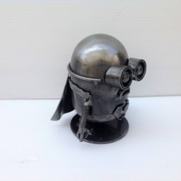 Handmade Metal Mini Robot Sculpture, Recycled Steel Art Figure, Funny Valentine Gift, Holiday Ornament - thumbnail 4