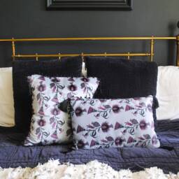 Black, Grey, Velvet, Highland Thistle, Scottish Flower Contemporary, Luxury Cushion, Thistle, Floral, Pom-Poms - thumbnail 3