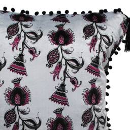 Black, Grey, Velvet, Highland Thistle, Scottish Flower Contemporary, Luxury Cushion, Thistle, Floral, Pom-Poms - thumbnail 2