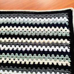 Crochet Baby Blanket, Boho Style, Unisex Blanket in Neutral Colors Navy Blue, White, Black Ooak 31 Inches X 38 Free Shipping - thumbnail 4