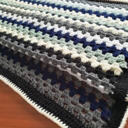 Crochet Baby Blanket, Boho Style, Unisex Blanket in Neutral Colors Navy Blue, White, Black Ooak 31 Inches X 38 Free Shipping - thumbnail 2