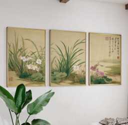 Japanese Botanical Posters Set Of 3 - Green Floral Nature Wall Art Vintage Asian Triptych Prints - thumbnail 1