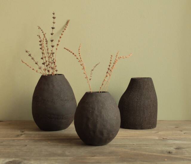 Handmade Ceramic Decorative Vase, Small Stoneware Home Decor Interior Art Black Design Bud Vase - image 1