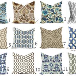 Outdoor Pillows Or Indoor Custom Cover - Shades Of Blue, Royal Grey Taupe Ivory Ikat Lattice Modern All Sizes - thumbnail 2