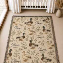 Personalized Duck Woven Blanket, Custom Name Mallard Rustic Farmhouse Baby Nursery Decor Gift - thumbnail 3