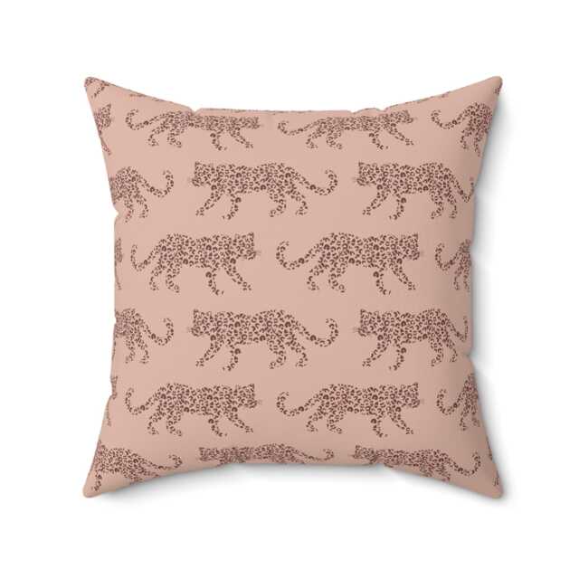 Square Throw Pillow, Leopard Parade, Sable Red Blush, Safari Jungle Decor, Animal Print, Modern Bold, Boho Accent Cushion, Cheetah Print - image 1