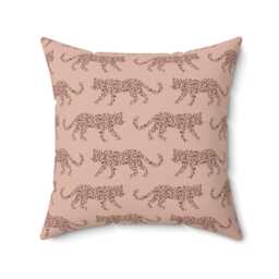 Square Throw Pillow, Leopard Parade, Sable Red Blush, Safari Jungle Decor, Animal Print, Modern Bold, Boho Accent Cushion, Cheetah Print