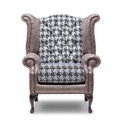 Chesterfield High Back Wing Chair in Vintage Faux Grey & Houndstooth - thumbnail 2
