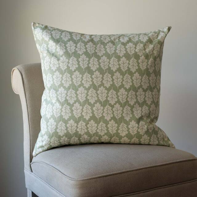 Autumn Leaf Extra-Large Cushion in Sage Green & White. Summer Shabby Chic Style, 100% Sustainable Cotton, Double Sided. 23 - image 1