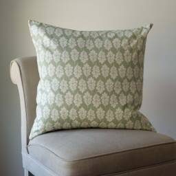 Autumn Leaf Extra-Large Cushion in Sage Green & White. Summer Shabby Chic Style, 100% Sustainable Cotton, Double Sided. 23 - thumbnail 1