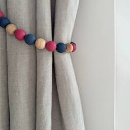 Berry Pink & Navy Blue Beaded Curtain Tie-Backs Boho Drapery Ties - thumbnail 4