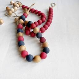 Berry Pink & Navy Blue Beaded Curtain Tie-Backs Boho Drapery Ties - thumbnail 2